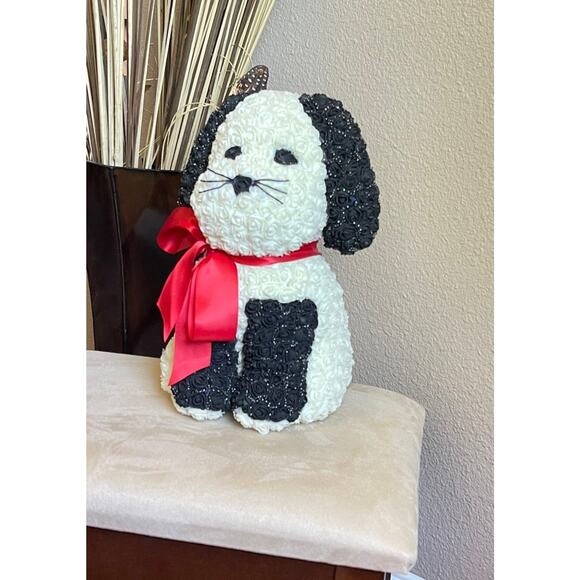 Handmade Pup From Roses Puppy Dog White Black - Picture 2 of 7